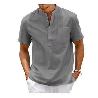 Summer New Men's Solid Color Stand Collar Short Sleeve Polo Shirt