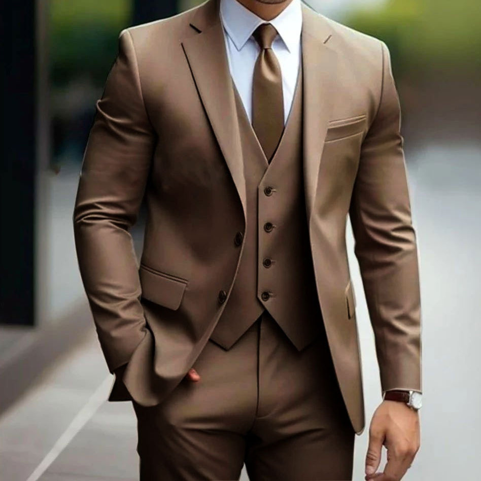 Business Casual Men's Three-piece Suit For Bridegroom Men's Wedding