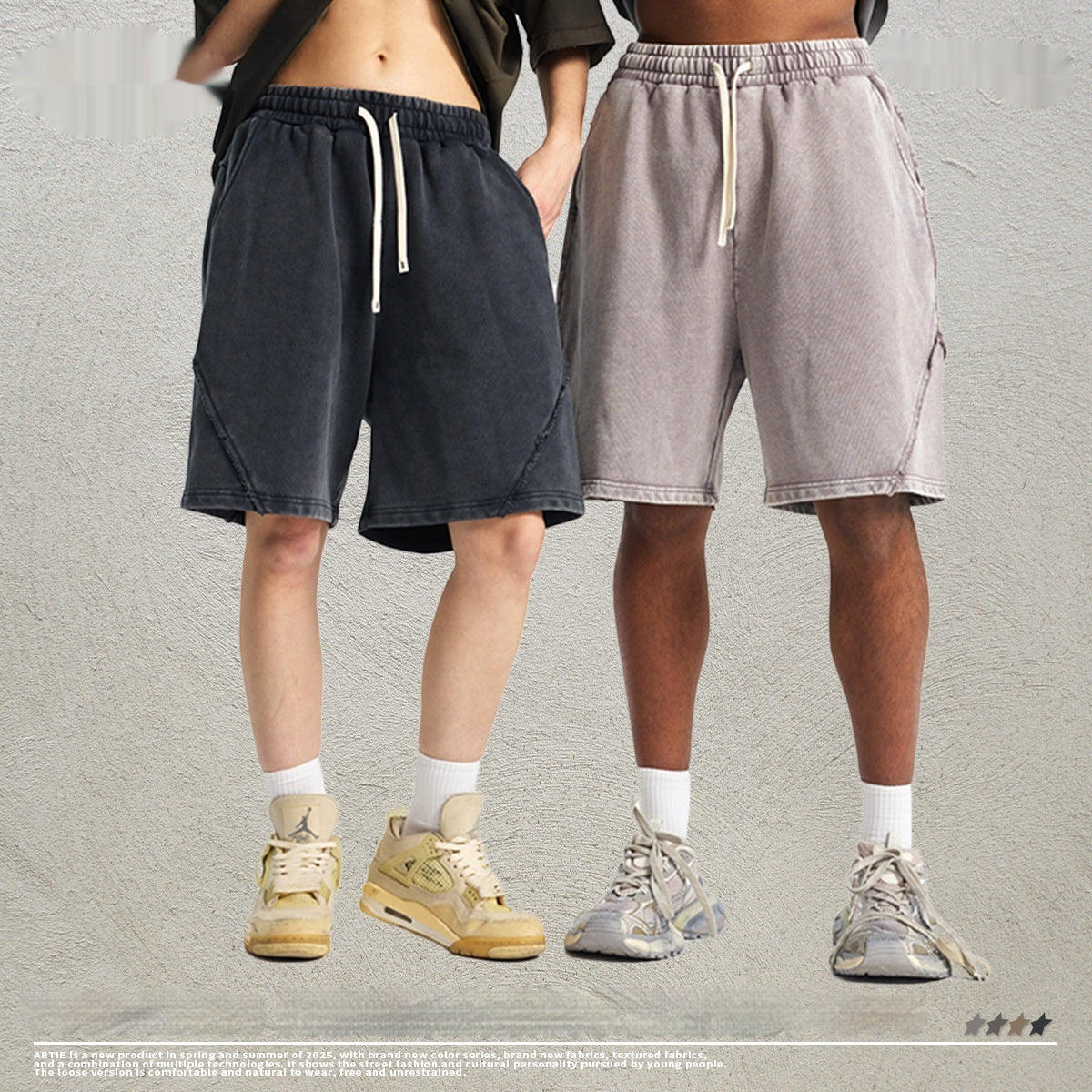 Batik Washed Patch Craft Retro Heavy Men's Trendy Shorts