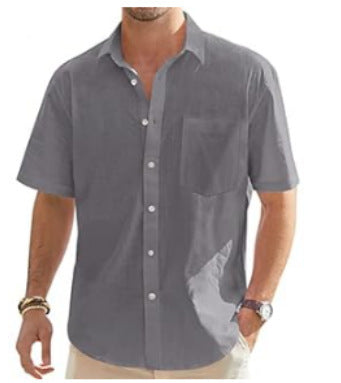 Men's Cotton And Linen Short Sleeve Shirt Top