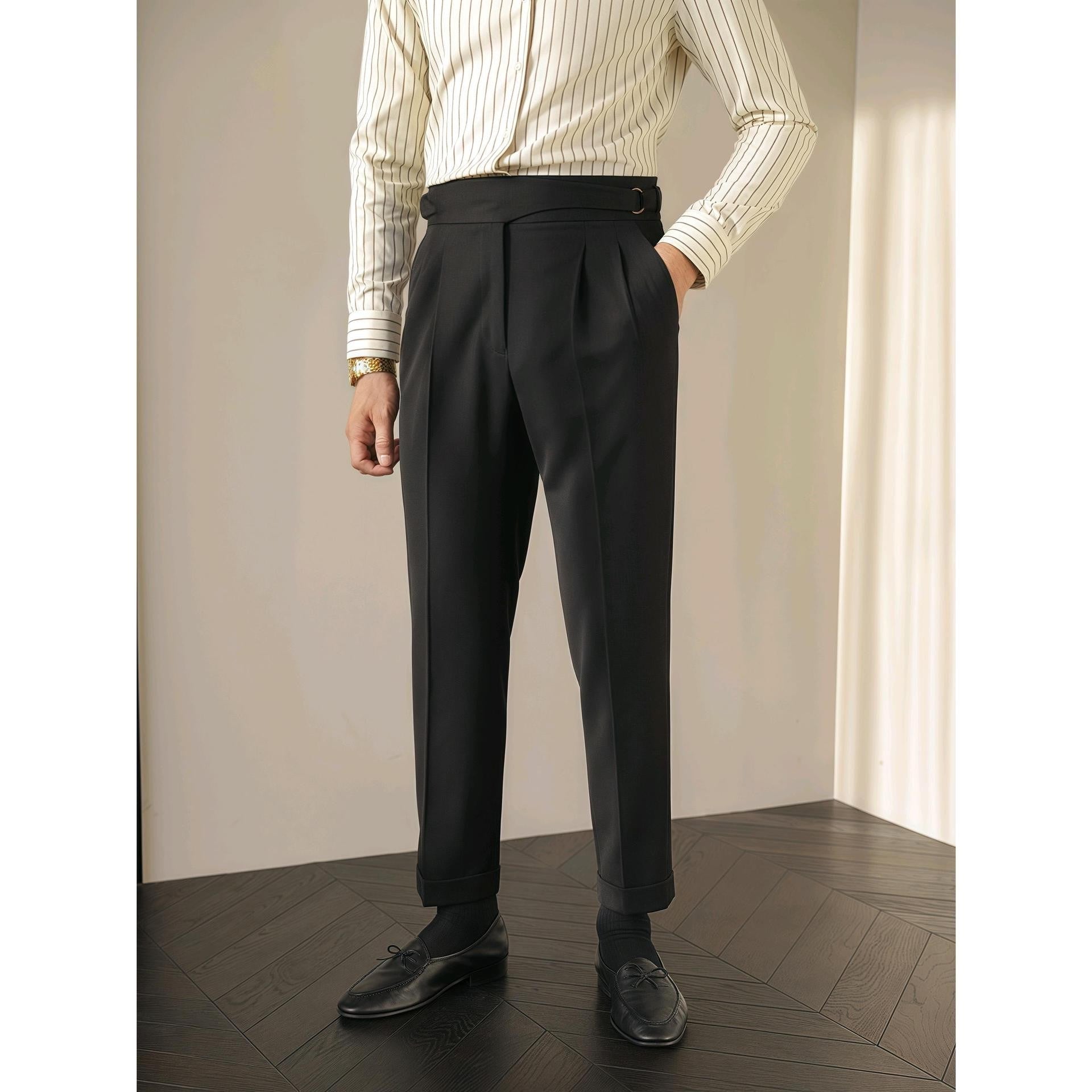 British Retro Business Casual Paris Buckle Suit Pants Men