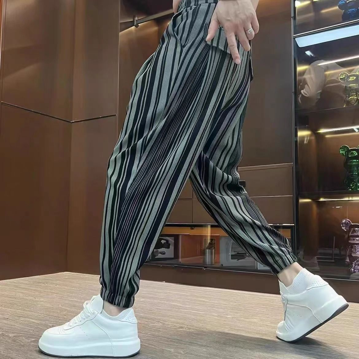 Men's Ankle-tied Harlan Casual Thin Cropped High-grade Sense Ice Silk Pants