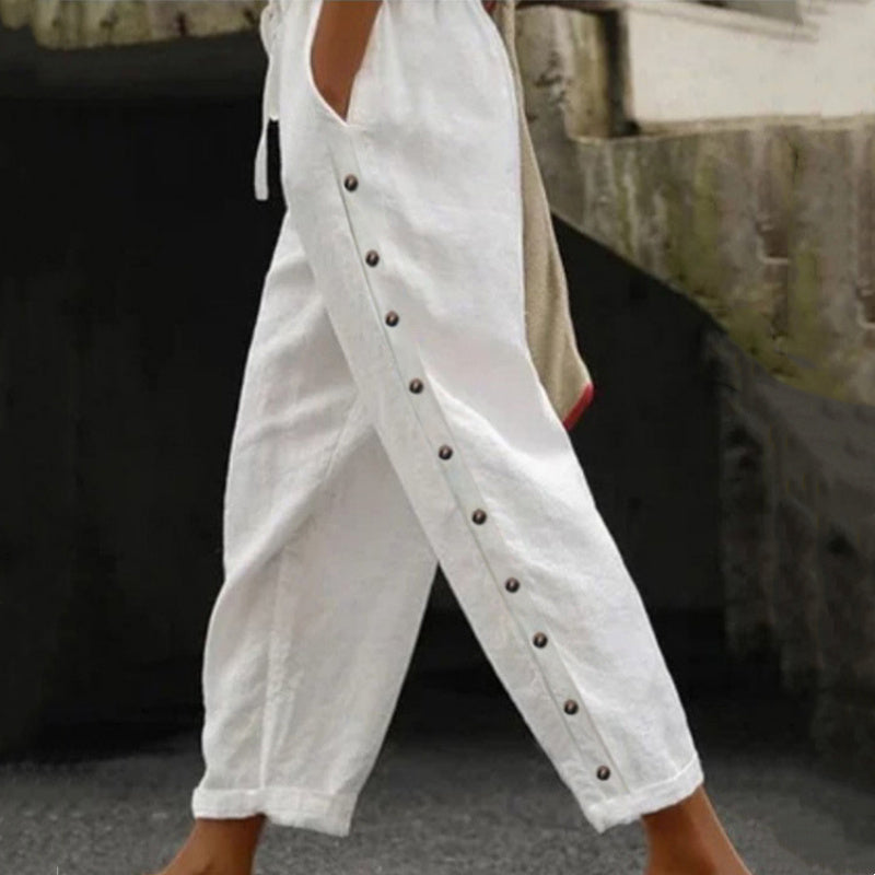 Women's Pants Elastic Waist Loose Casual Cropped Trousers