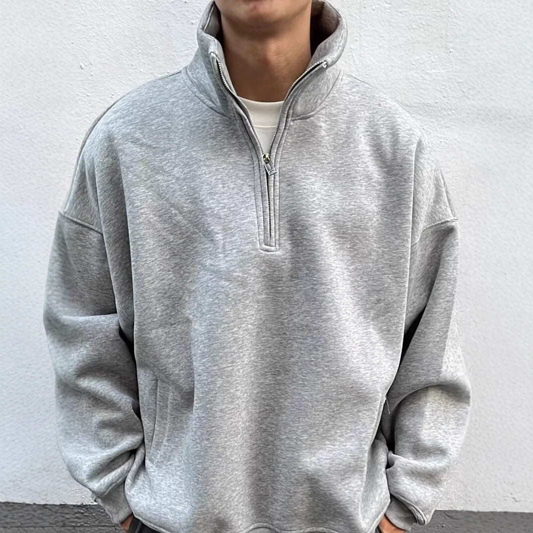 Half Zipped Stand Collar Sweater Men's Fashion Brand Loose