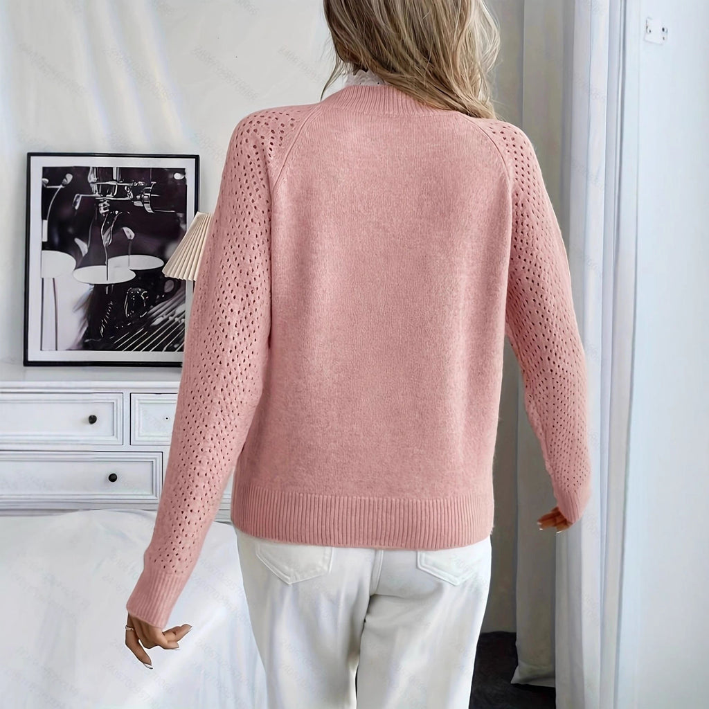 Lace Stitching Collar Design Round Neck Sweater