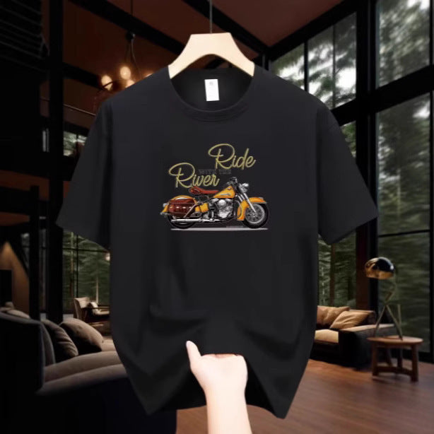 Men's Fashion Casual Loose Plus Size Motorcycle Pattern Printed T-shirt