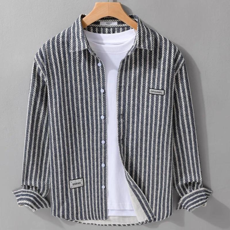 Spring Men's Collar Shirt Jacket  Personalized Striped
