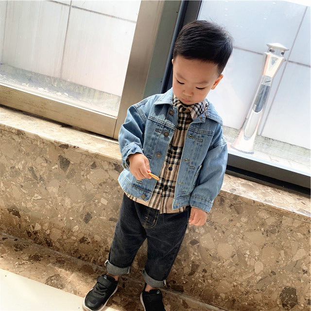 Cartoon bear boy denim jacket