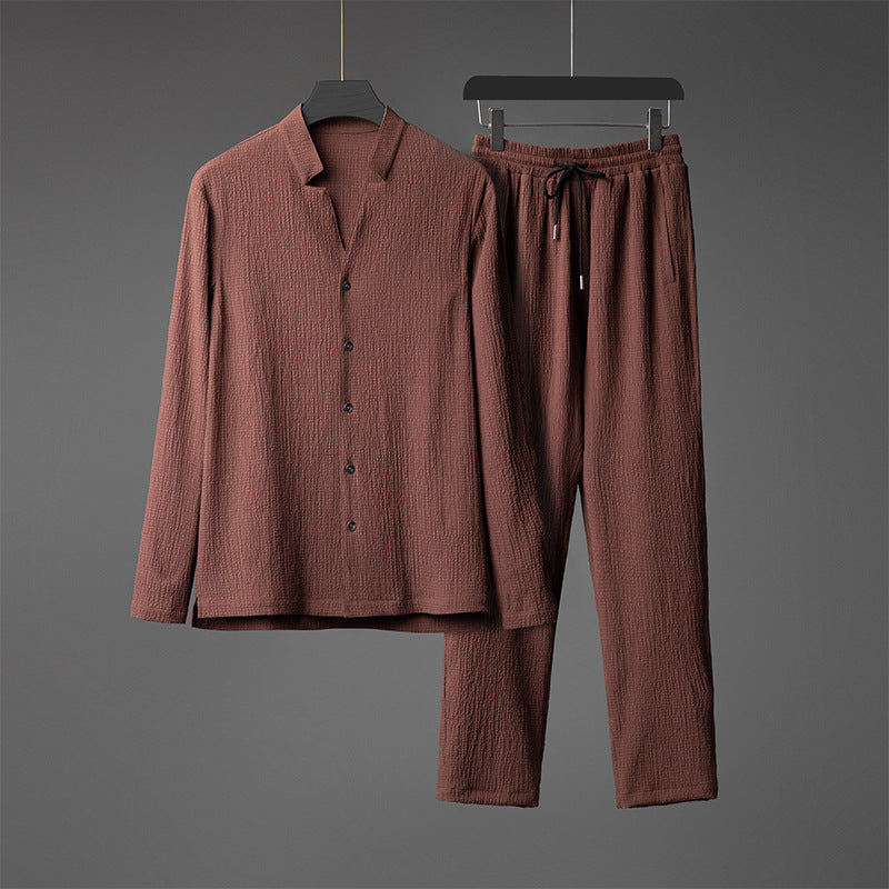 Men's Wear Handsome Pleated High-grade Men's Long Sleeve Set