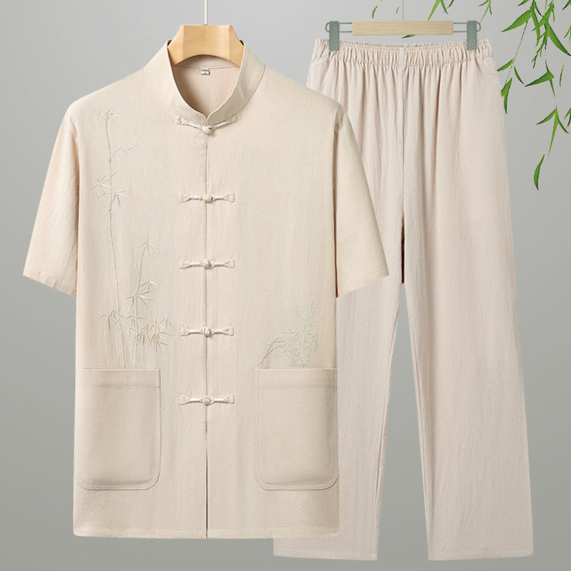 Cotton Short-sleeved Leisure For The Elderly Suit Grandpa