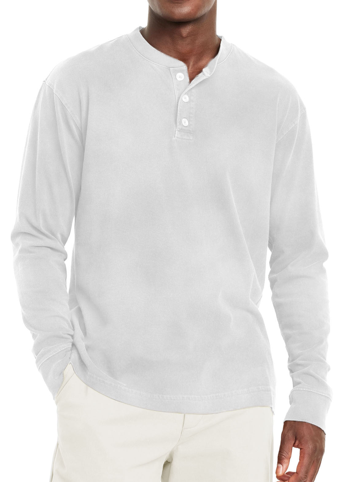 Digital Printing Two-color Henley Shirt 7-button Men's Casual Long Sleeve