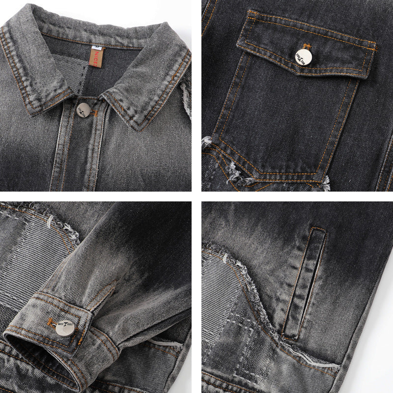 American Retro High Street Washed Destroyed Denim Jacket