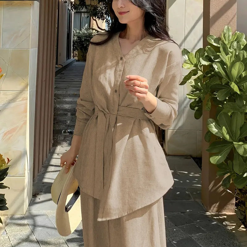 Women's Elegant Asymmetric Top And Wide Leg Pants Two-piece Set