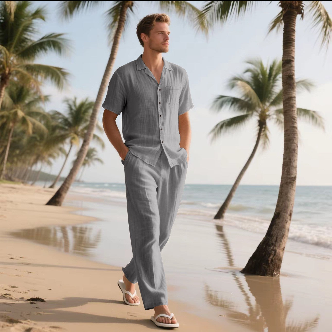 Breathable Short Sleeve Shirt Beach Suit