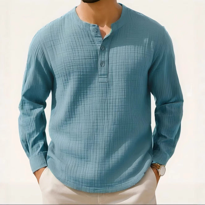 Cotton And Linen Long Sleeve Shirt T-shirt Round Neck