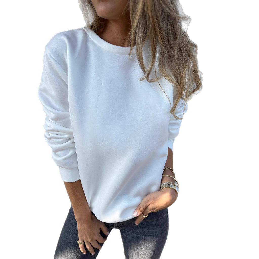 Casual Women's Solid Color Round Neck Long Sleeve Sweater Solid Color Top