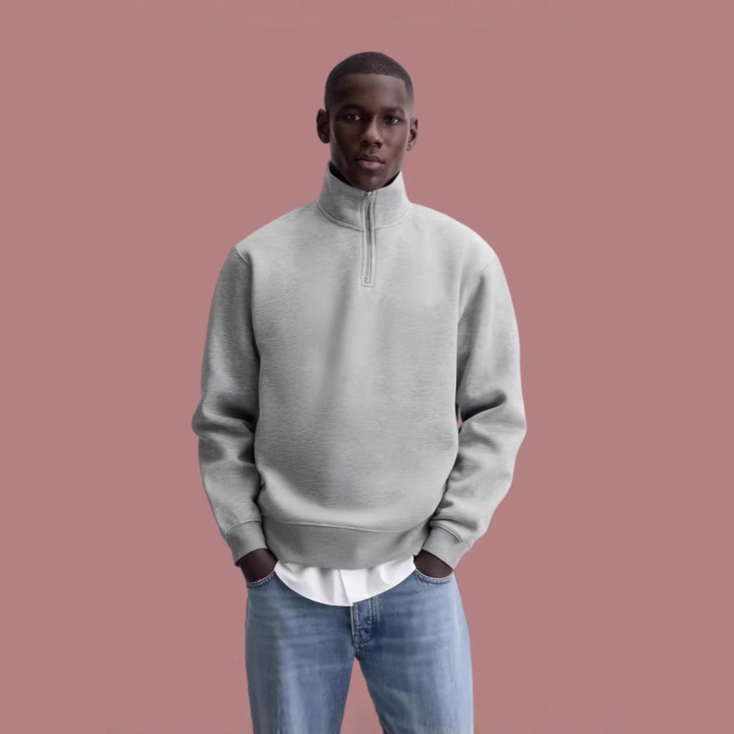 Half Zipped Stand Collar Gray Sweater Same Style For Men And Women