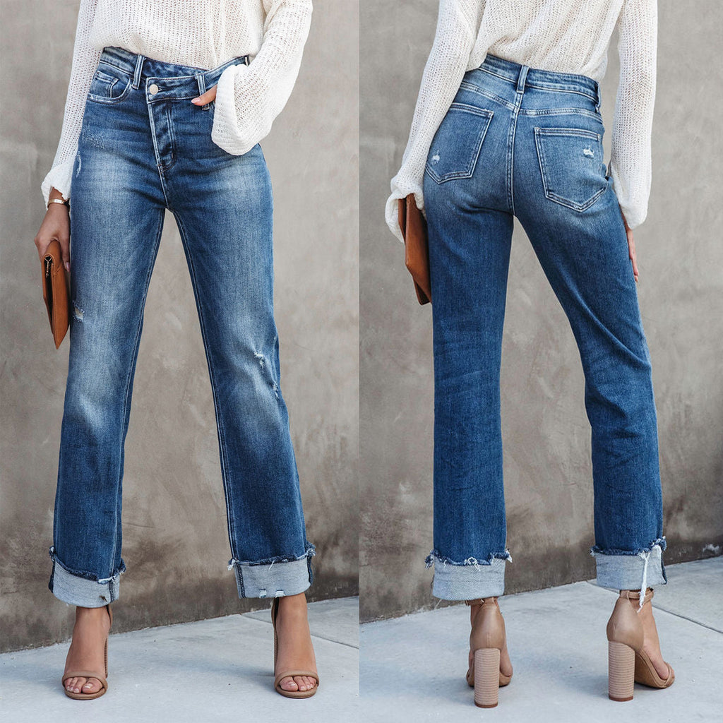 Washed Women's Straight Leg Denim Pants