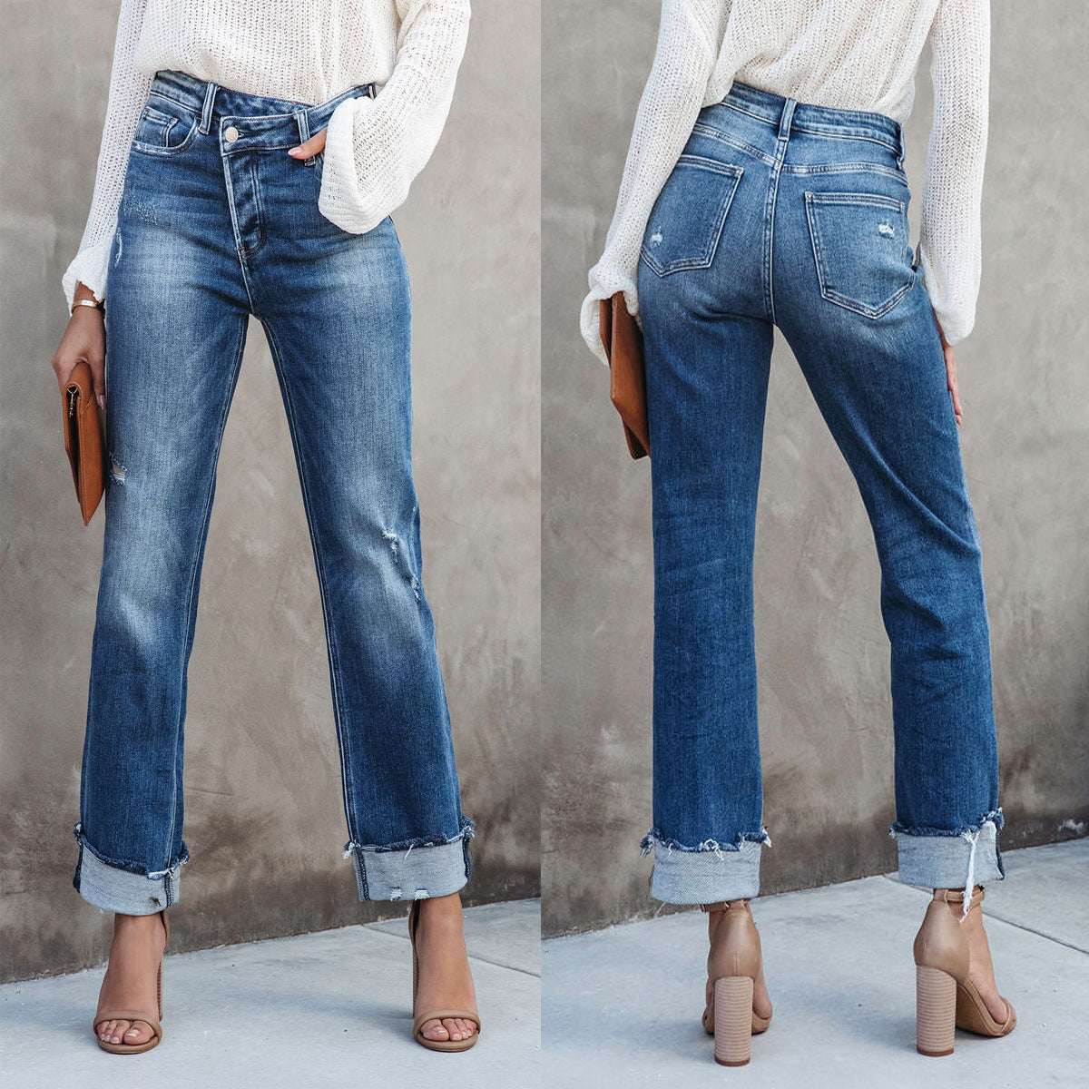 Washed Women's Straight Leg Denim Pants
