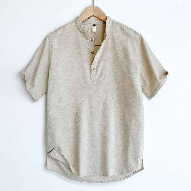 High-end Cotton And Linen Short Sleeve Men's Summer Thin