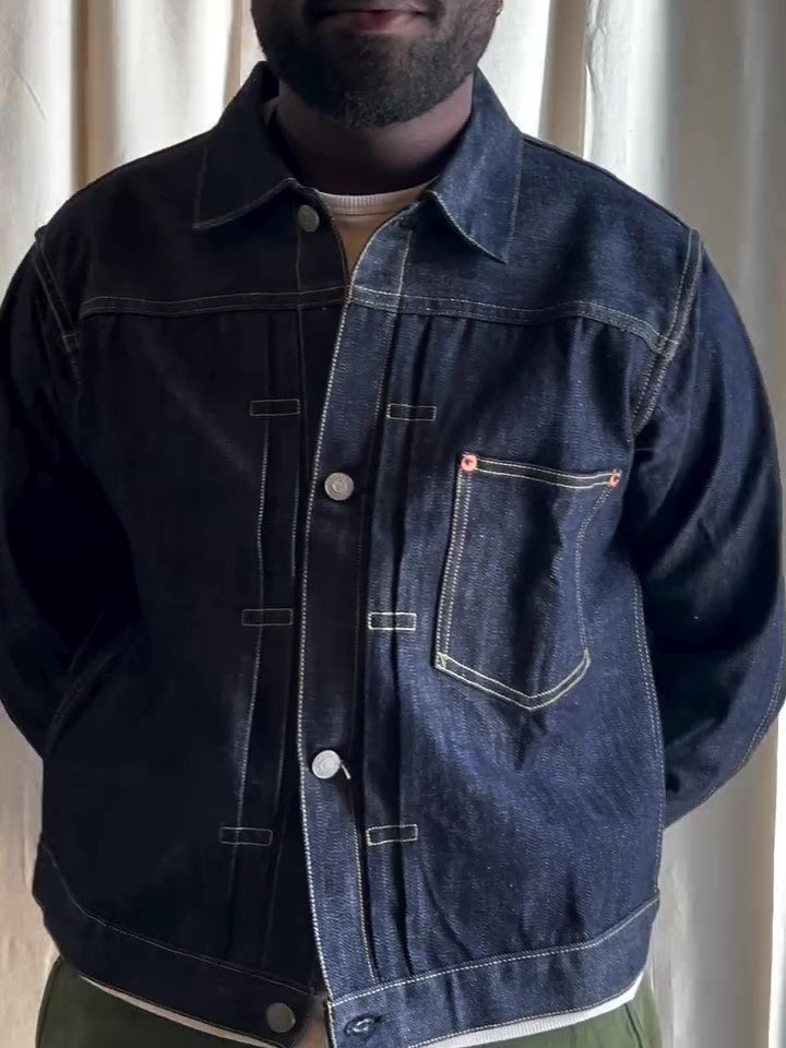 Dark Denim Classic-collar Button-up Denim Jacket