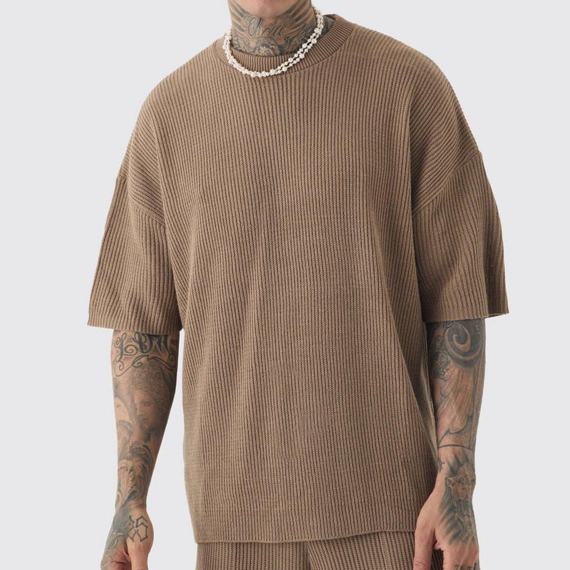 Casual Men's Loose Round Neck Short Sleeve Shorts Suit