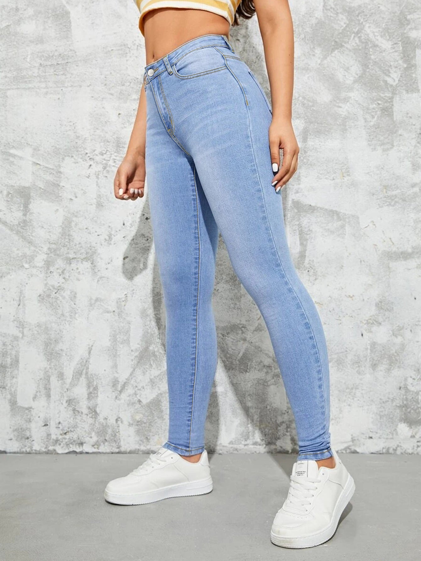 European And American Plus Size Small Leg Elastic Waist Jeans