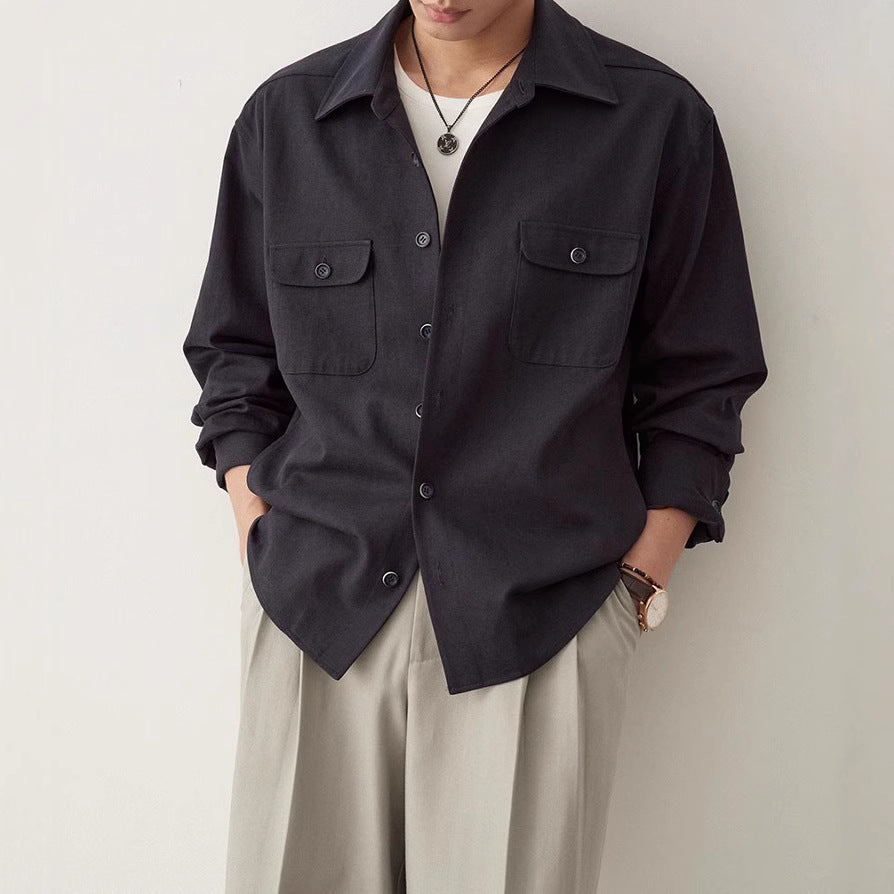 Cotton Fabric Lapel Simple Profile Shirt