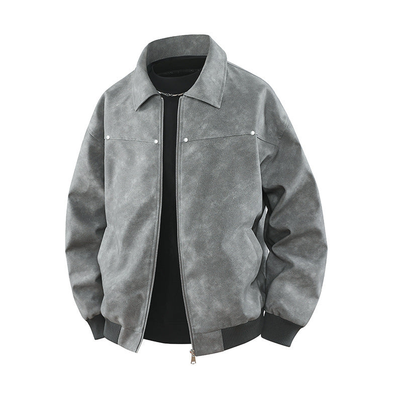 American Retro Brown Lapel Leather Coat