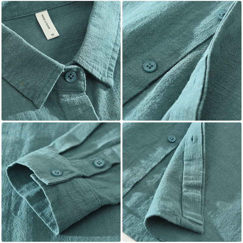 Long Sleeve Shirt Men's Fashion Casual Artistic Loose Linen Top