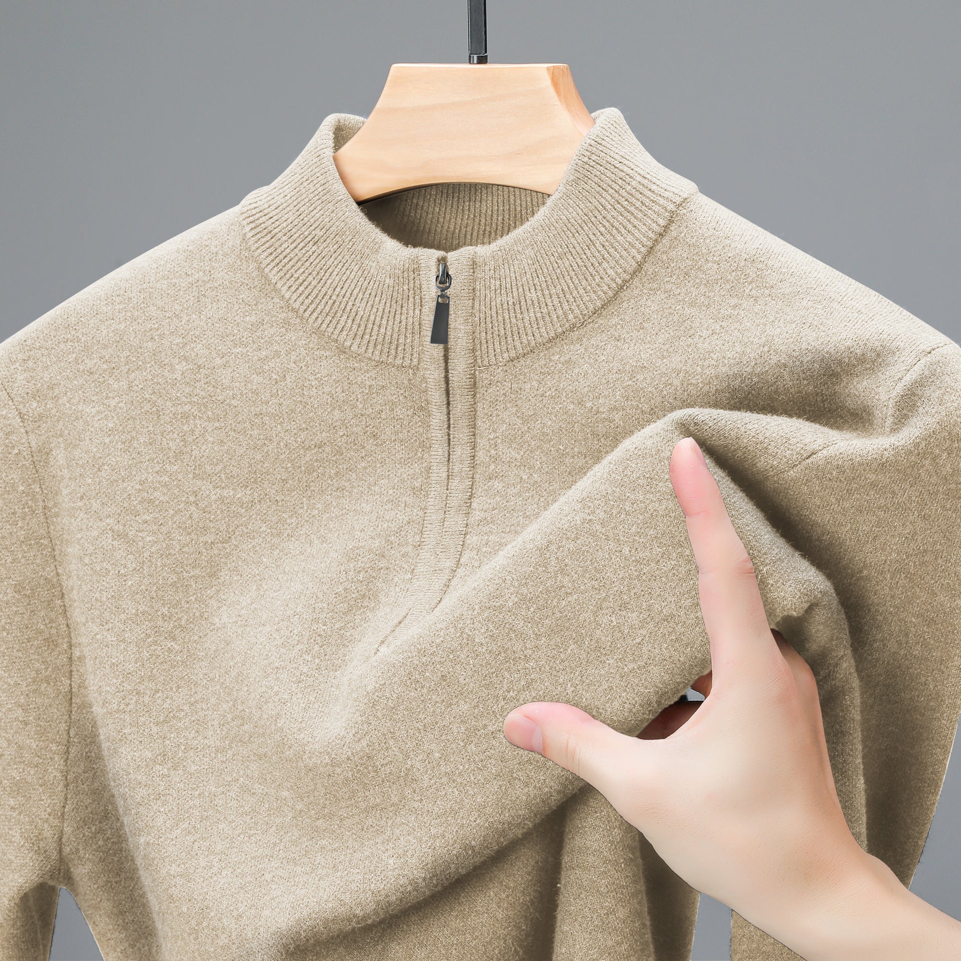 Men's Half-high Collar Zipper Sweater Middle-aged Men's Thickened Keep Warm Pure Color Sweater