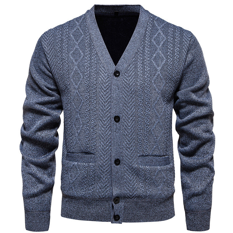 Cardigan Men's Long-sleeved Striped Sweater Fall Winter Coat Versatile Top