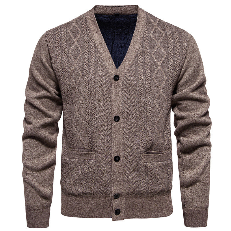 Cardigan Men's Long-sleeved Striped Sweater Fall Winter Coat Versatile Top