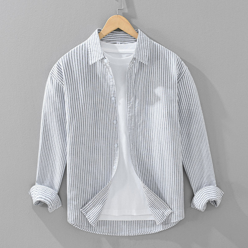 Vertical Striped Long-sleeved Shirt Men's Loose Cotton Top