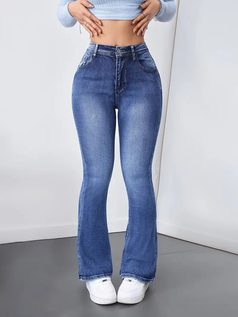 Temperament Women's Washed Slim Fit And Slimming Slightly Flared Pants