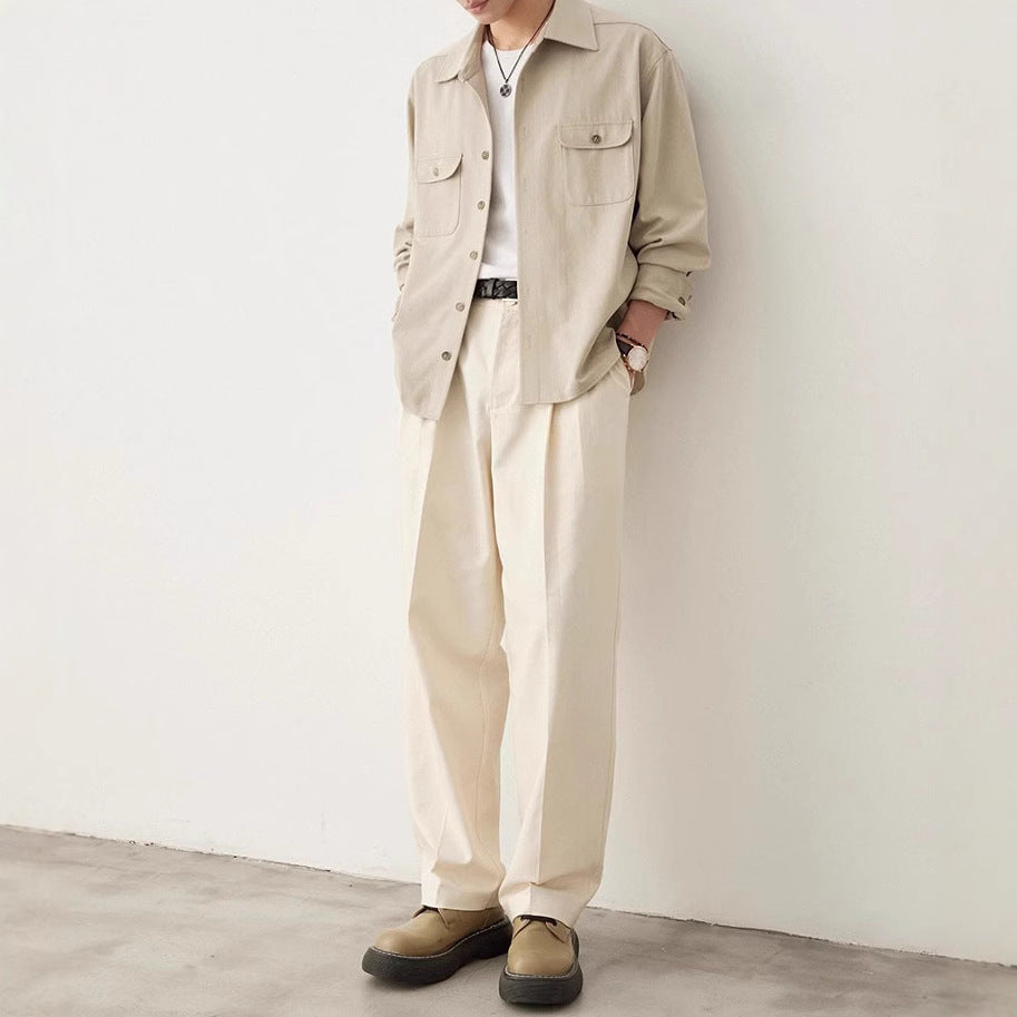 Cotton Fabric Lapel Simple Profile Shirt