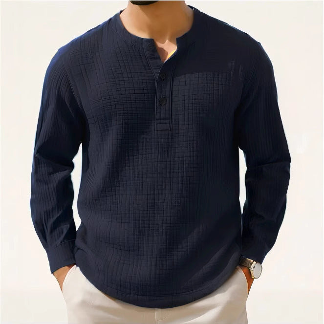 Cotton And Linen Long Sleeve Shirt T-shirt Round Neck