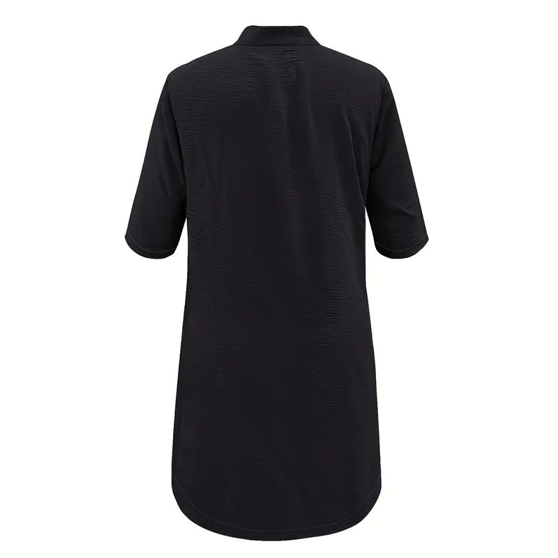 Women's Solid Color Shirt Collar Mid-Sleeve Dress With Oversized Buttons - Simple & Elegant Spring&Summer Dress