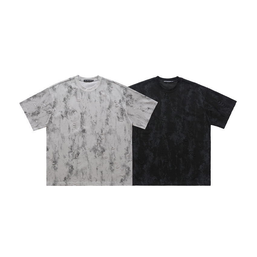 Ripped Edging Design Small Neckline Loose National Fashion Short Sleeve T-shirt