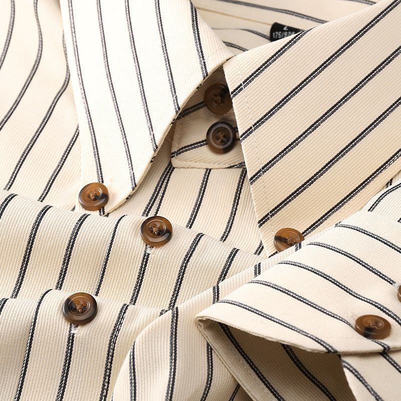 Spring And Autumn Non-ironing Striped Men's Long-sleeved Shirt