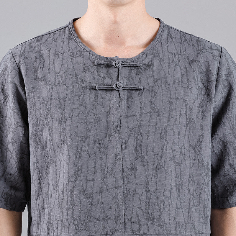 Round Neck Retro Jacquard Men's Short-sleeved T-shirt