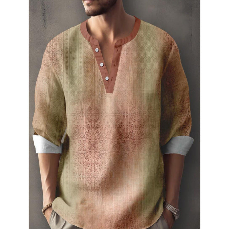 3D Digital Printing Bamboo Linen Long Sleeve European And American Men