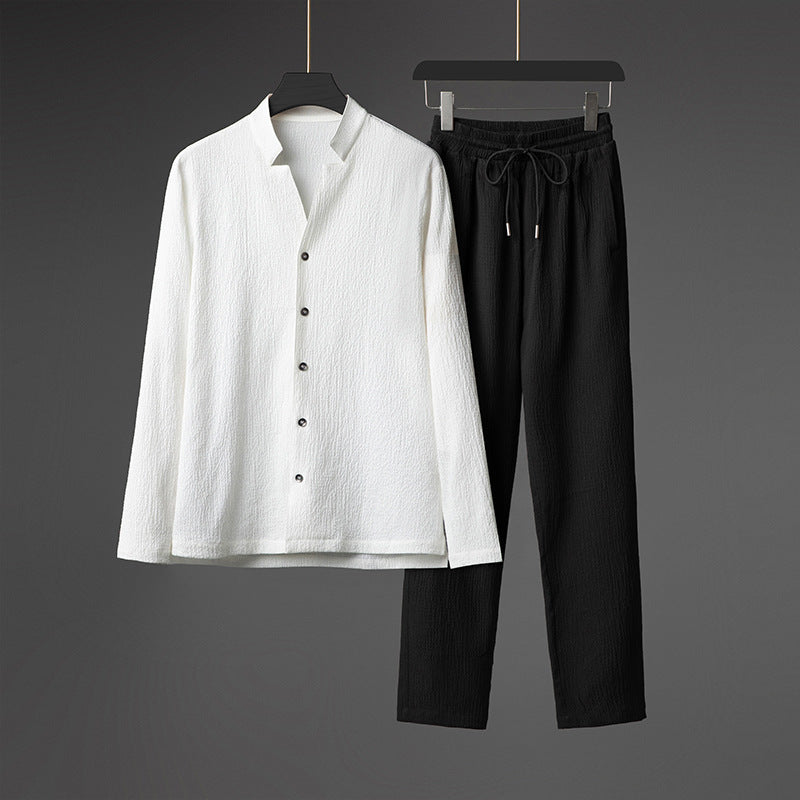 Men's Wear Handsome Pleated High-grade Men's Long Sleeve Set