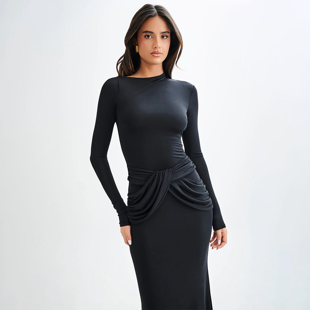 Women's  Temperament Pure Color Long Dress