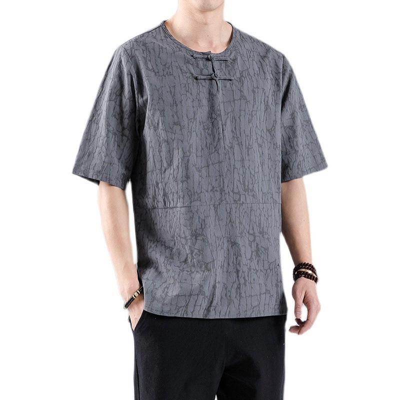 Round Neck Retro Jacquard Men's Short-sleeved T-shirt