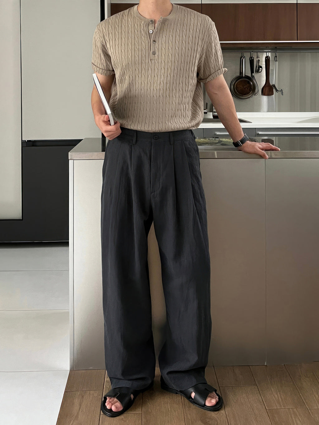 Army Green Linen Leisure Trousers Men's Japanese