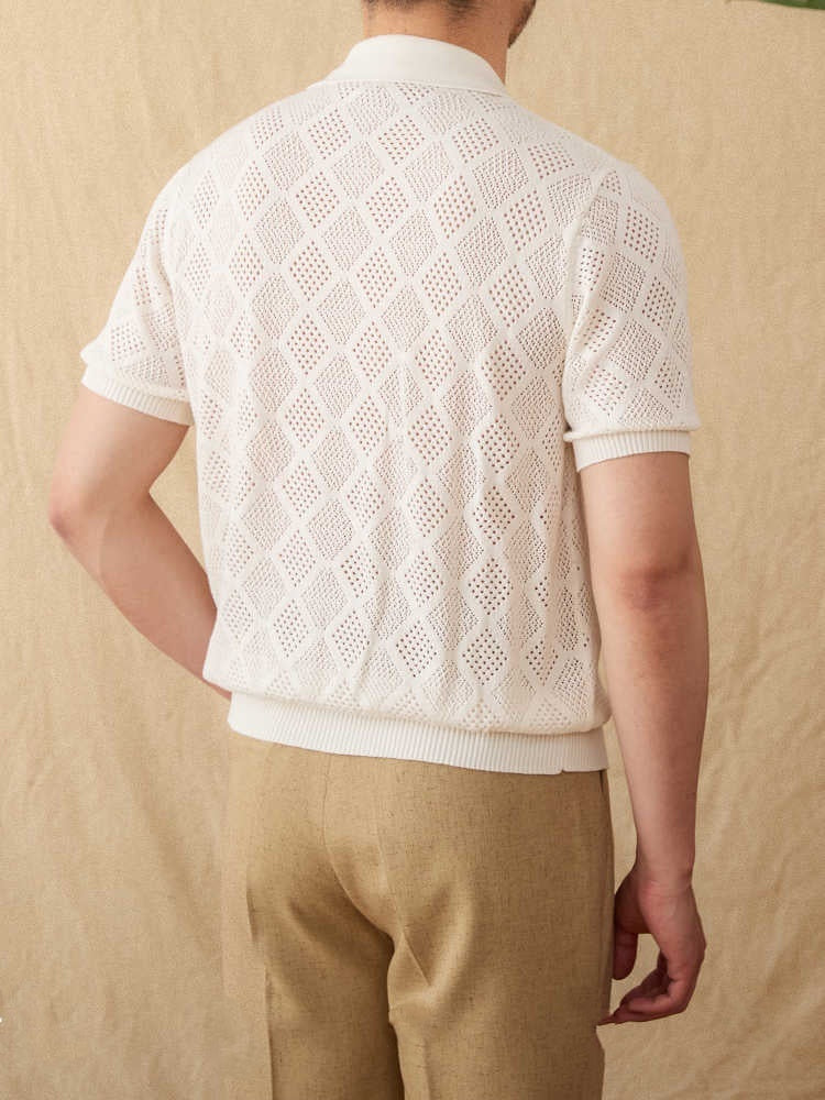 Cotton Zipper Hollow Short Sleeve Lapel Cardigan Casual Top