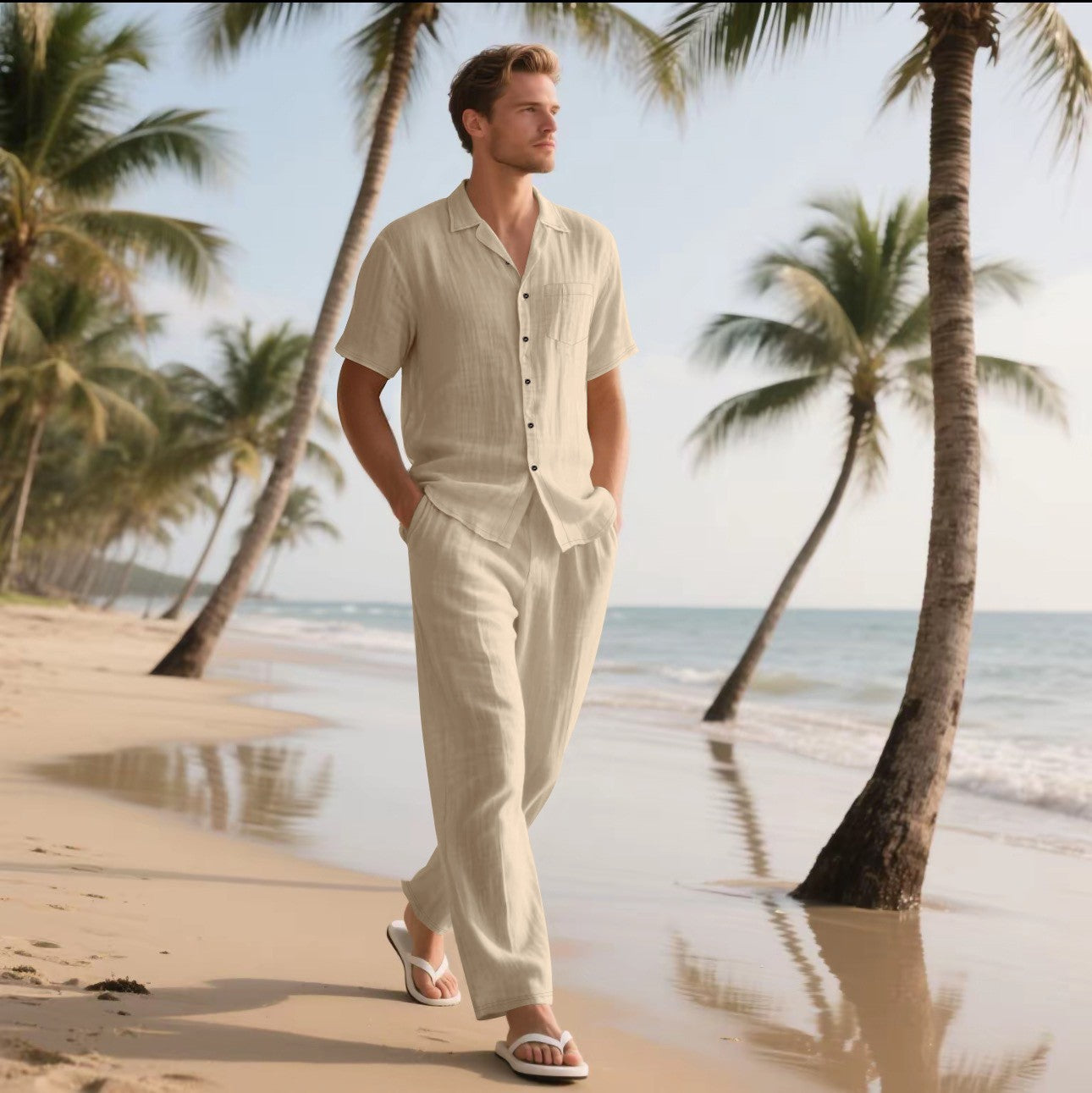 Breathable Short Sleeve Shirt Beach Suit