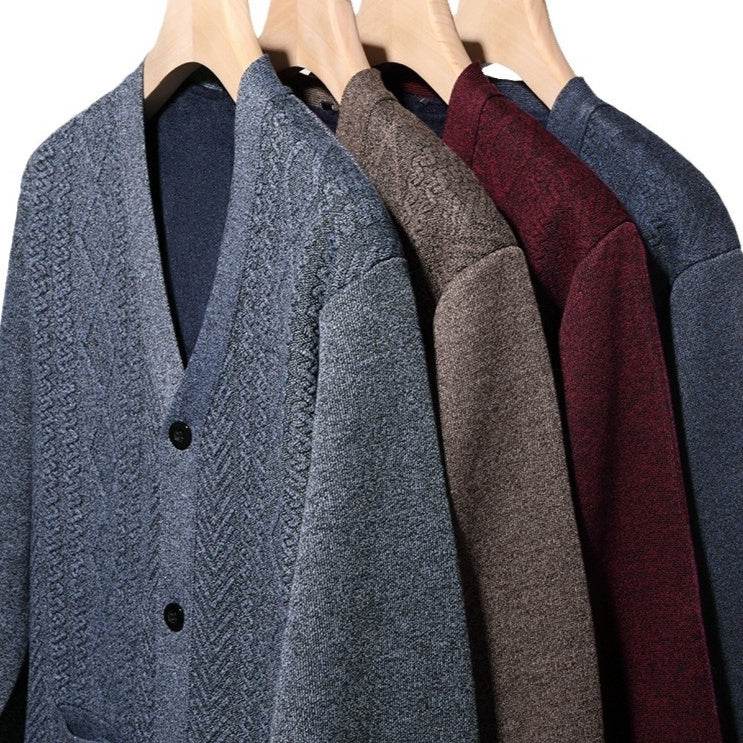 Cardigan Men's Long-sleeved Striped Sweater Fall Winter Coat Versatile Top