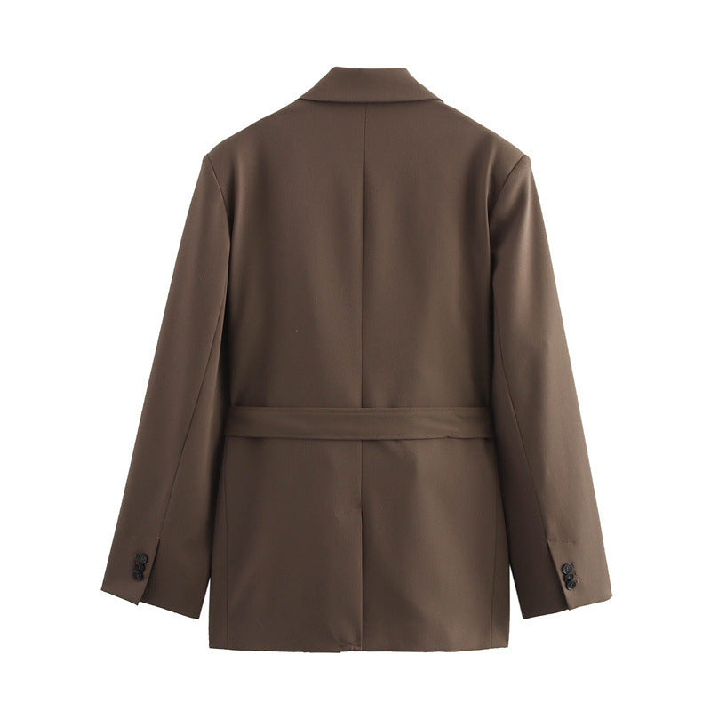 Fashionable Temperament With Belt Suit Jacket Trousers